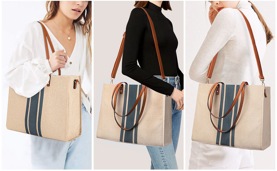 Canvas Work Laptop Tote Bag Per Donne Casual Travel 16.33x4.7x12.99