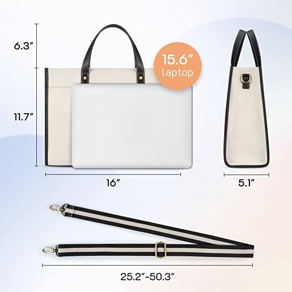 16x11.7x5.1 Canvas Laptop Tote Bag, Borse da lavoro per viaggiare e fare shopping