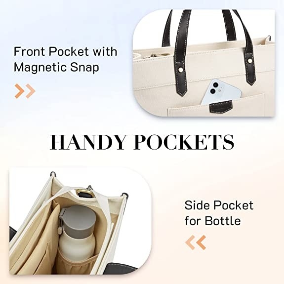 16x11.7x5.1 Canvas Laptop Tote Bag, Borse da lavoro per viaggiare e fare shopping