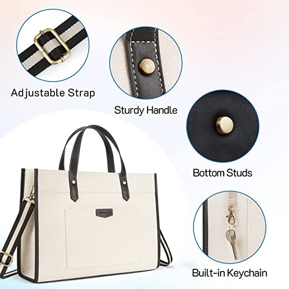 16x11.7x5.1 Canvas Laptop Tote Bag, Borse da lavoro per viaggiare e fare shopping