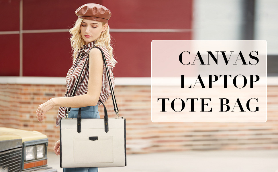 16x11.7x5.1 Canvas Laptop Tote Bag, Borse da lavoro per viaggiare e fare shopping
