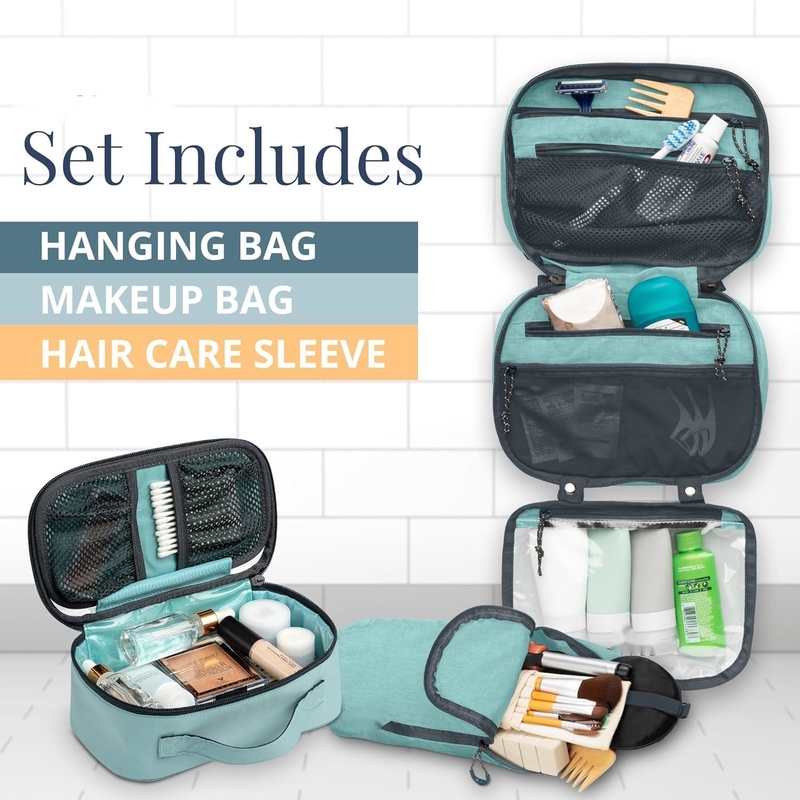 Accessoio ultraleggero organizzatore appeso sacchetto trucco in teal polveroso borsa da viaggio personalizzata con porta spazzole