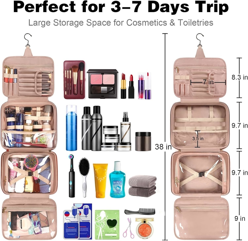 Grande sacchetto da viaggio a misura di contenitore a misura di contenitore cosmetico per bagno a prova d'acqua con supporto per fasce elastiche