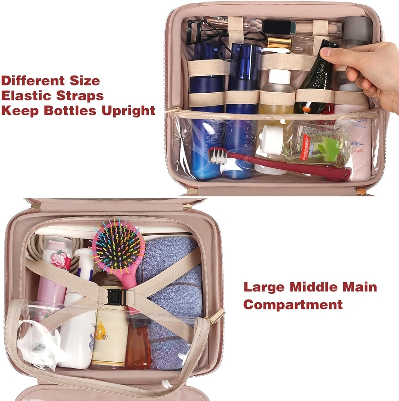 Grande sacchetto da viaggio a misura di contenitore a misura di contenitore cosmetico per bagno a prova d'acqua con supporto per fasce elastiche