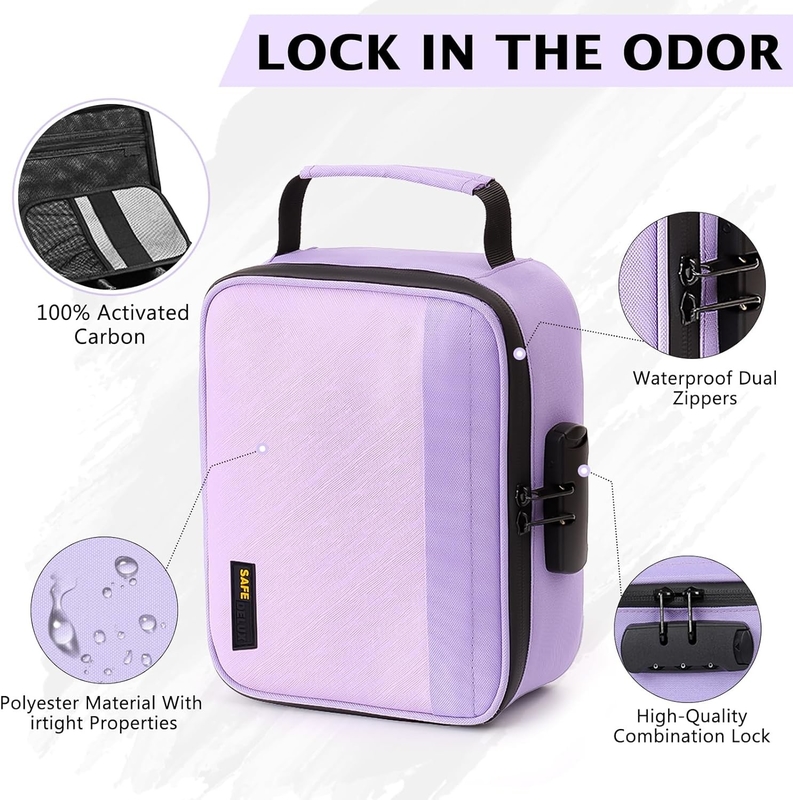 Borsa da viaggio portatile rivestita di carbonio con serratura a carbone attivo divisori rimovibili cerniera impermeabile